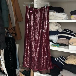 Sophie Rue Elia Skirt Sequin Embellished A-Line Midi in Oxblood Red NWT XS